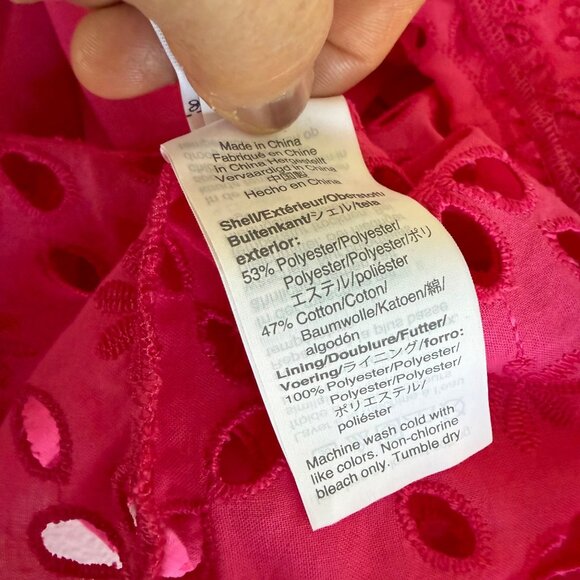 J.CREW Women's Tank Top Sz S Hot Pink Eyelet Lace Mock Neck Ruffle Pullover - Picture 5 of 10